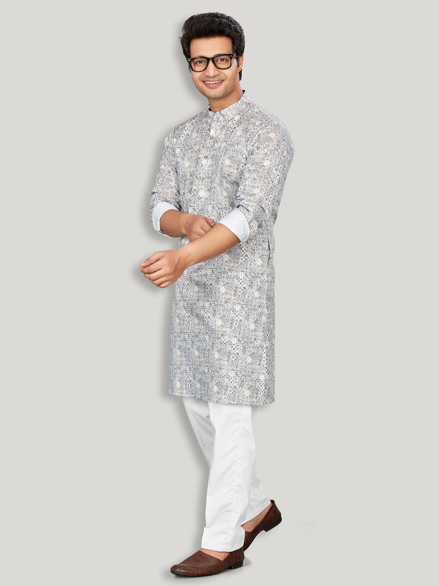Women Lilac Geometric Print Kurta Jacket Comfort Pant