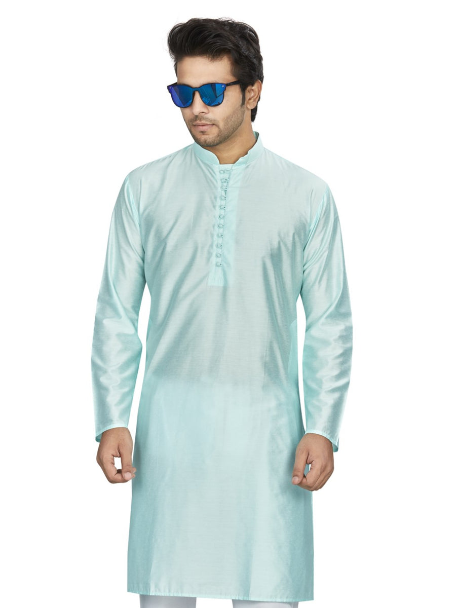 Classic Handcrafted Loop Buttons Designer Cotton-Silk Partywear Kurta ...